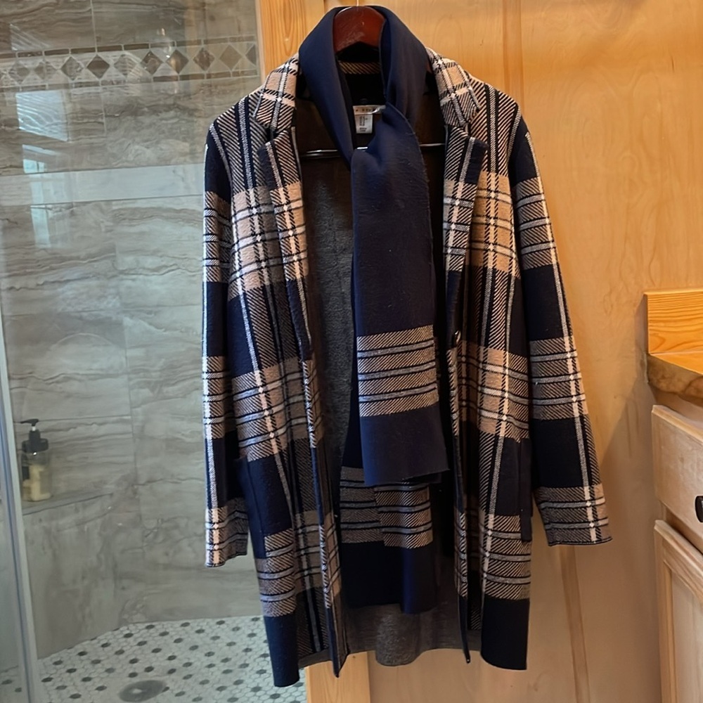 Max Studio Women Long Sweater Coat with Matching Scarf.